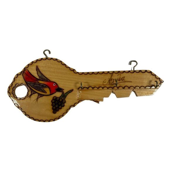 Vintage Handmade Aruba Key Holder Wall Hanger With Bird Design Folk Art - Picture 1 of 5